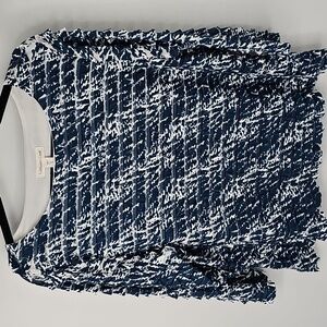 Coldwater Creek Layered Mesh Crew Neck Blouse Deep Blue & White Coastal Casual